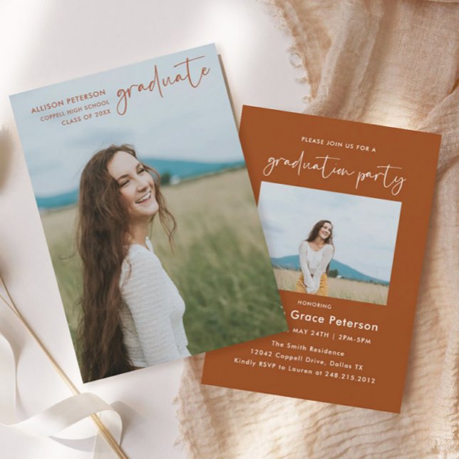 Minimalist Burnt Orange High School Graduation Inv Invitation (Creator Uploaded)