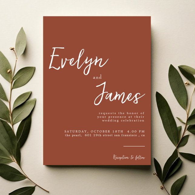 Minimalist Burnt Orange Modern Unique Wedding Invitation (Creator Uploaded)