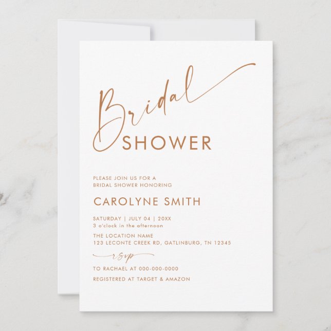 Minimalist Burnt Orange Terracotta Bridal Shower Invitation (Front)