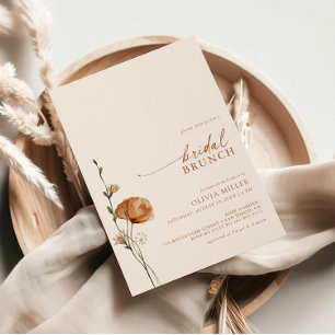 Minimalist Burnt Orange Wildflower Bridal Brunch Invitation
