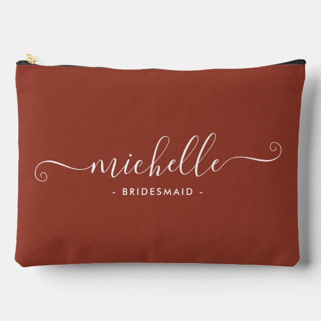 Minimalist Burnt Umber Personalised Bridesmaid Accessory Pouch (Front)