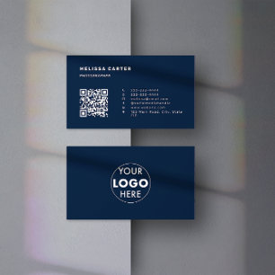 Minimalist Business Cards   QR Code & Logo   Blue
