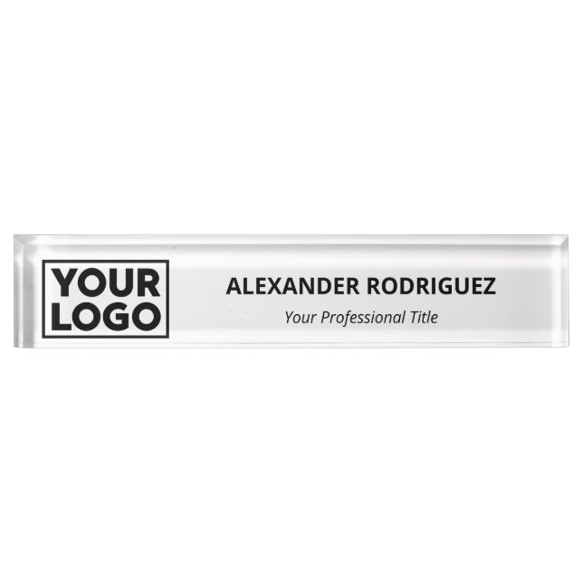 Minimalist Business Company Logo Name Job Title Nameplate (Front)