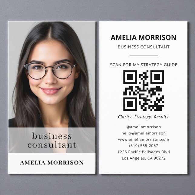 Minimalist Business Consultant QR Code Photo  Business Card (Creator Uploaded)