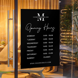 Minimalist Business Logo Black White Opening Hours