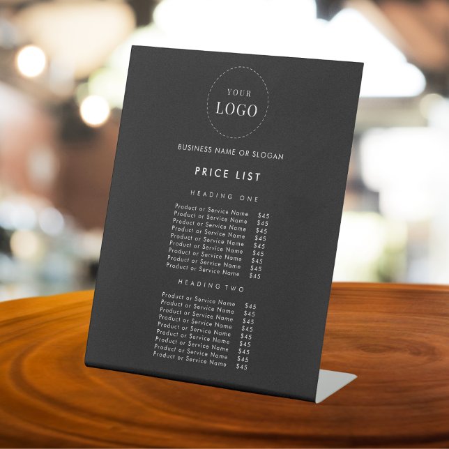 Minimalist Business Logo Black & White Price List  Pedestal Sign (Creator Uploaded)