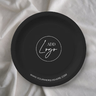 Minimalist Business Logo Branded Black Paper Plate