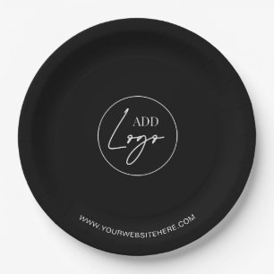 Minimalist Business Logo Branded Black Paper Plate