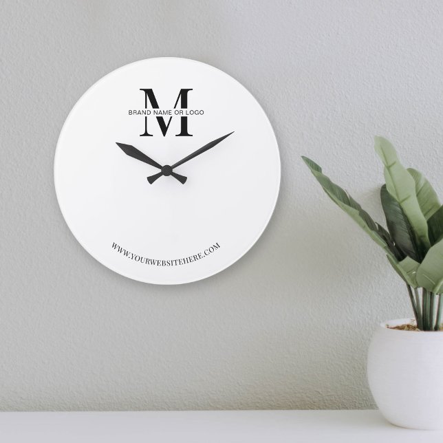 Minimalist Business Logo Corporate Gift Company Large Clock (Minimalist branded wall clock with space for your monogram or business logo)
