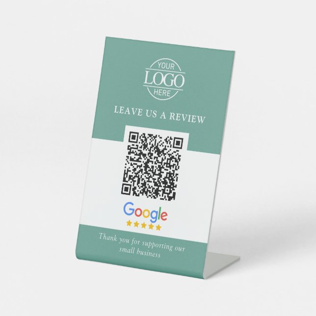 Minimalist Business Logo Google Reviews QR Code Pedestal Sign (Front)