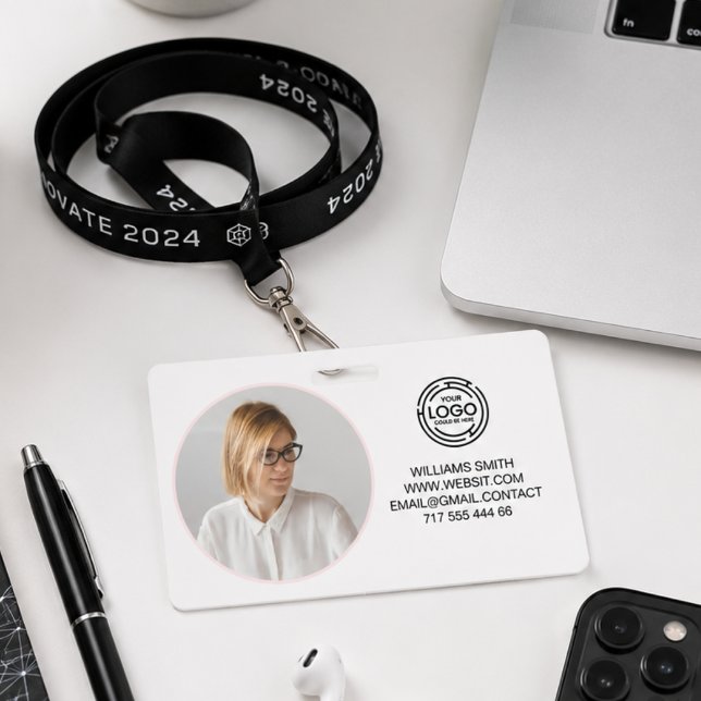 Minimalist Business Logo Photo Name Code Bar  ID Badge (Minimalist Business Logo Photo Name Code Bar Badge)