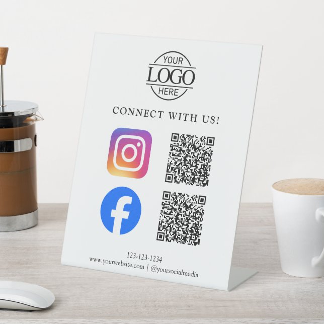 Minimalist Business Logo QR Code Connect With Us Pedestal Sign (In SItu)