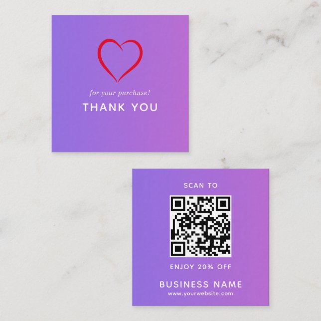 Minimalist Business QR Code Thank You  Discount Card (Front/Back)