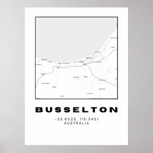 Minimalist Busselton Map with Coordinates Poster