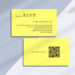 Minimalist Butter Yellow Chic QR Code Wedding RSVP Enclosure Card
