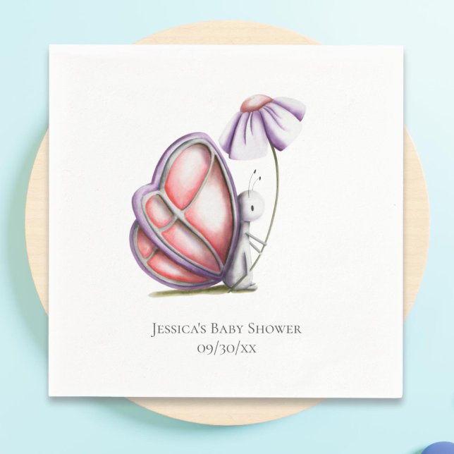 Minimalist Butterfly Flower Baby Shower Napkin (Creator Uploaded)