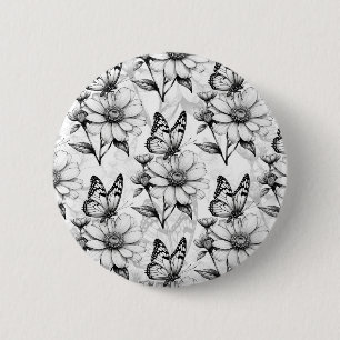 Minimalist Butterfly on Flower Pattern Design 6 Cm Round Badge