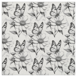 Minimalist Butterfly on Flower Pattern Design Fabric