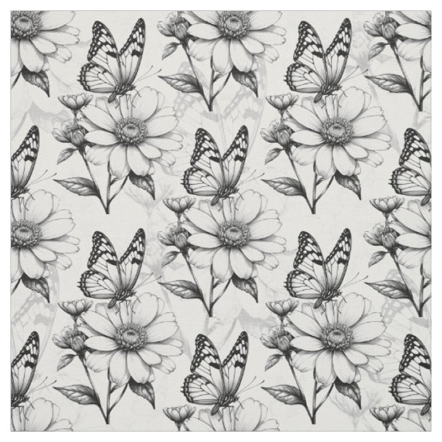 Minimalist Butterfly on Flower Pattern Design  Fabric (Swatch)