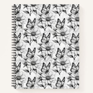 Minimalist Butterfly on Flower Pattern Design Notebook