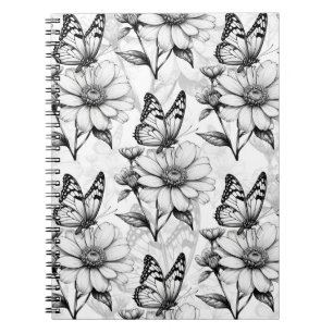 Minimalist Butterfly on Flower Pattern Design Notebook