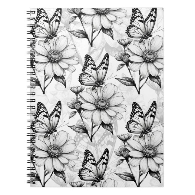 Minimalist Butterfly on Flower Pattern Design  Notebook (Front)