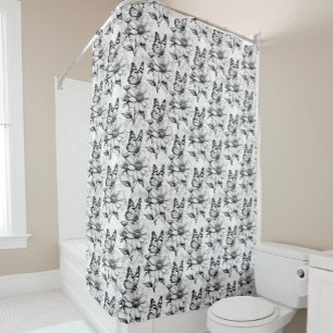 Minimalist Butterfly on Flower Pattern Design Shower Curtain