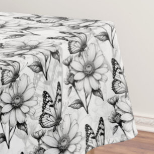Minimalist Butterfly on Flower Pattern Design  Tablecloth