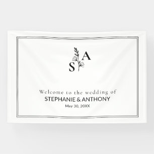 Minimalist BW Monogram Wildflower Wedding Banner