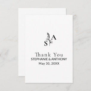 Minimalist BW Monogram Wildflower Wedding Card