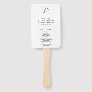 Minimalist BW Monogram Wildflower Wedding Hand Fan