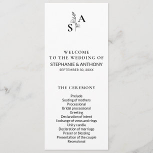Minimalist BW Monogram Wildflower Wedding Programme