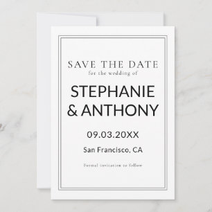 Minimalist BW Monogram Wildflower Wedding Save The Date