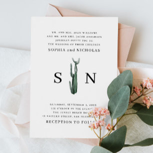 Minimalist Cactus   Elegant Desert Boho Wedding Invitation