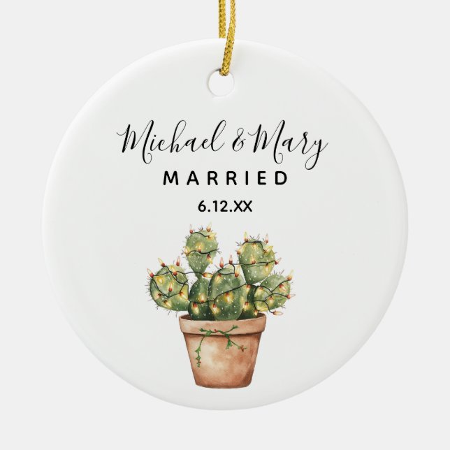 Minimalist Cactus Married Wedding Gift Ceramic Tree Decoration (Front)