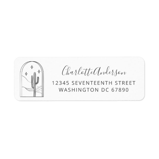 Minimalist Cactus Star Line Drawing Return Address (Front)