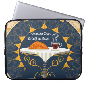 Minimalist Café au Lait French Typography Laptop Sleeve