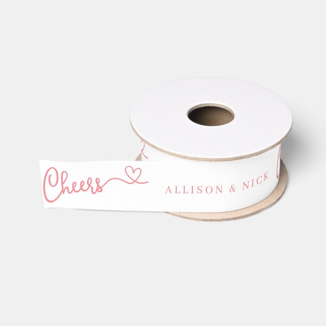 Minimalist Calligraphic Cheers Pink Custom Wedding Grosgrain Ribbon (Spool)