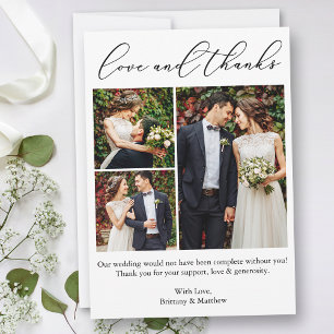 Minimalist Calligraphy 3 Photos Wedding Love Thank You Card