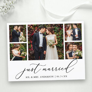 Minimalist Calligraphy 5 Photos Just Married Postcard