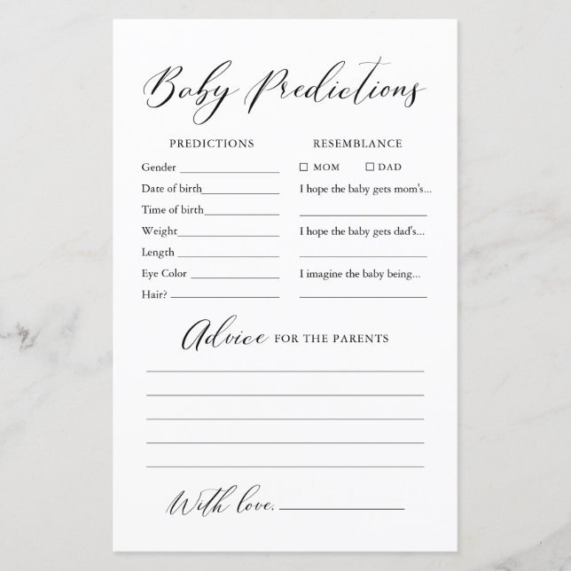 Minimalist Calligraphy Baby Predictions and Advice (Front)