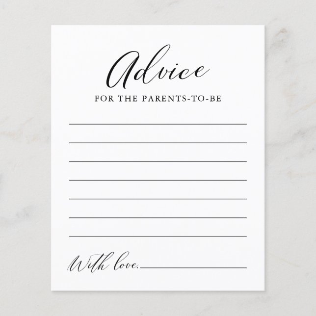 Minimalist Calligraphy Baby Shower Advice Card (Front)