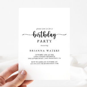 Minimalist Calligraphy Birthday Party Invitation
