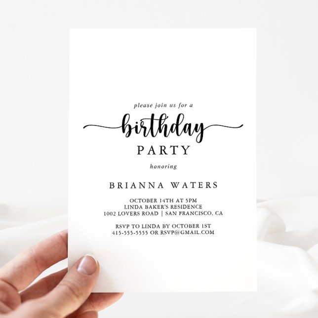 Minimalist Calligraphy Birthday Party Invitation (Creator Uploaded)