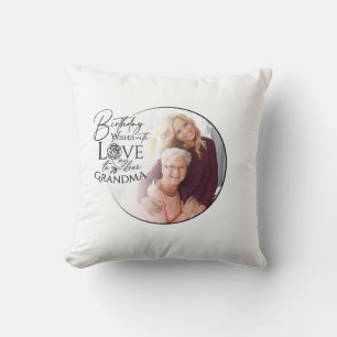 Minimalist  Calligraphy Birthday Photo Grandma Cushion