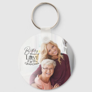 Minimalist Calligraphy Birthday Photo Grandma Key Ring