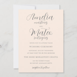 Minimalist Calligraphy Blush Pink Wedding Invitation