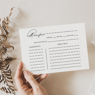 Minimalist Calligraphy Bridal Shower Recipe Card