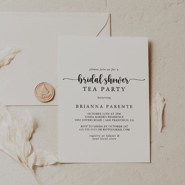 Minimalist Calligraphy Bridal Shower Tea Party  Invitation (Creator Uploaded)