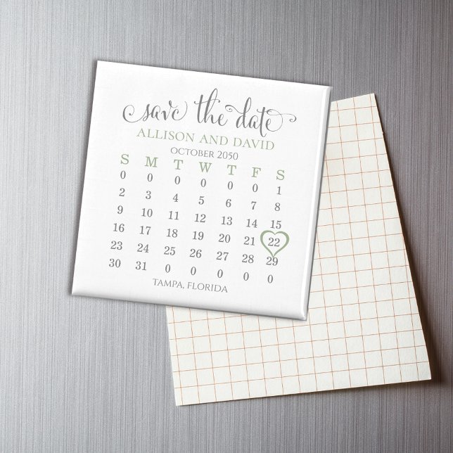 Minimalist Calligraphy Calendar 5 Rows Green Magnet (Creator Uploaded)